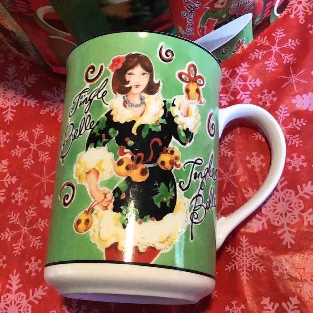 Mug set of 4 American Atelier Christmas mugs and original round box